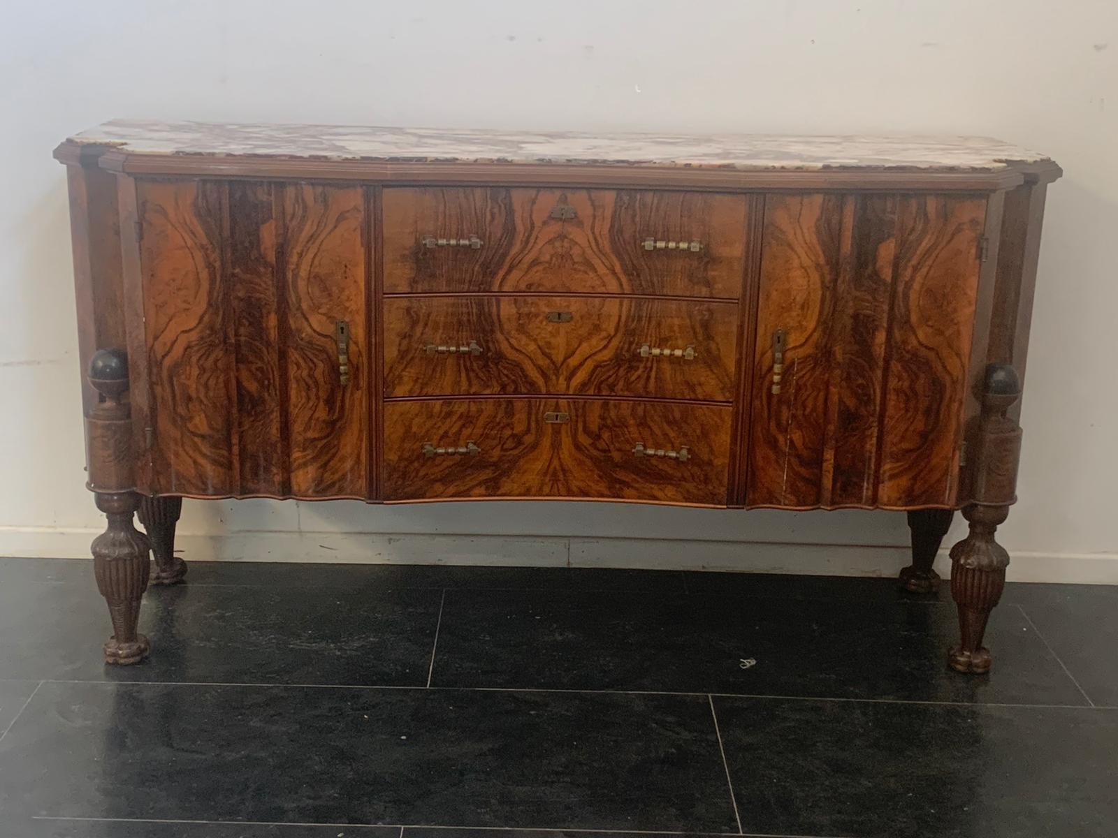 Art Deco Rosewood & Pietra Medicea Marble Sideboard, 1930s In Good Condition For Sale In Montelabbate, PU
