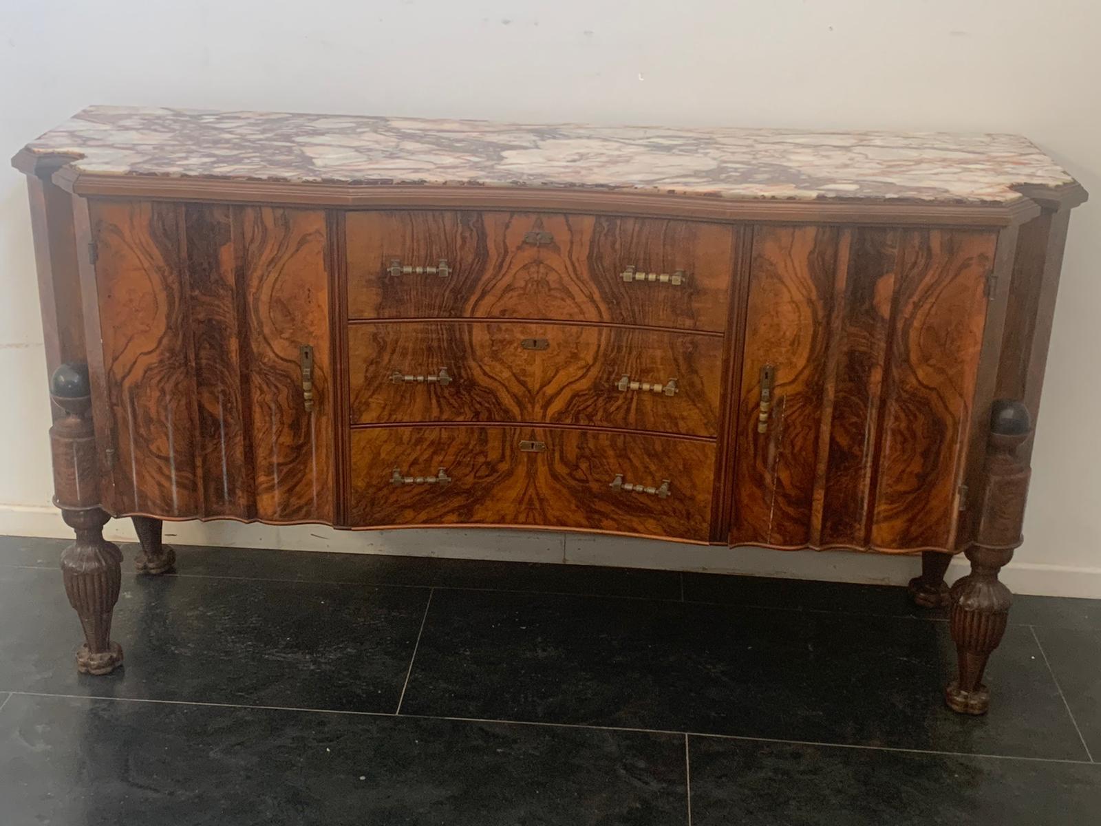 Mid-20th Century Art Deco Rosewood & Pietra Medicea Marble Sideboard, 1930s For Sale