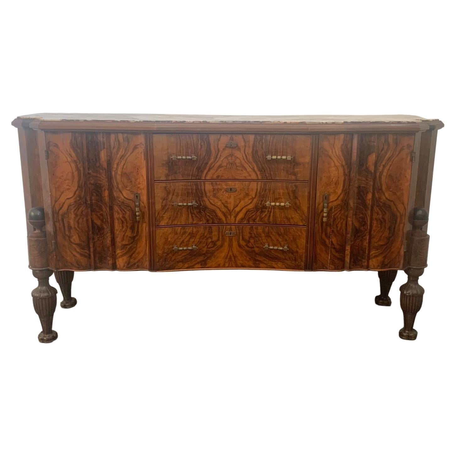 Art Deco Rosewood & Pietra Medicea Marble Sideboard, 1930s