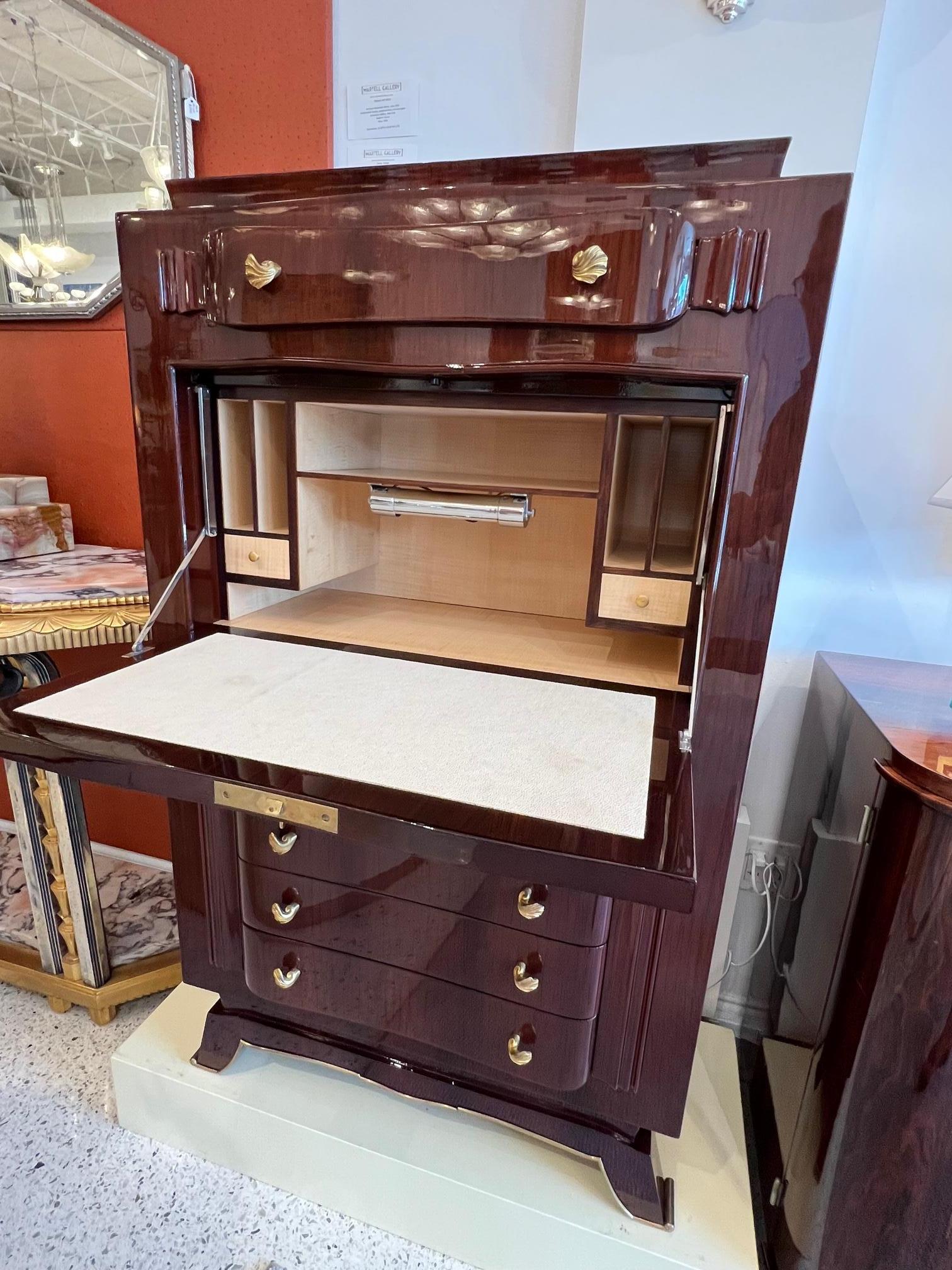 Marquetry Art Deco Rosewood Secretaire by Jules Leleu For Sale