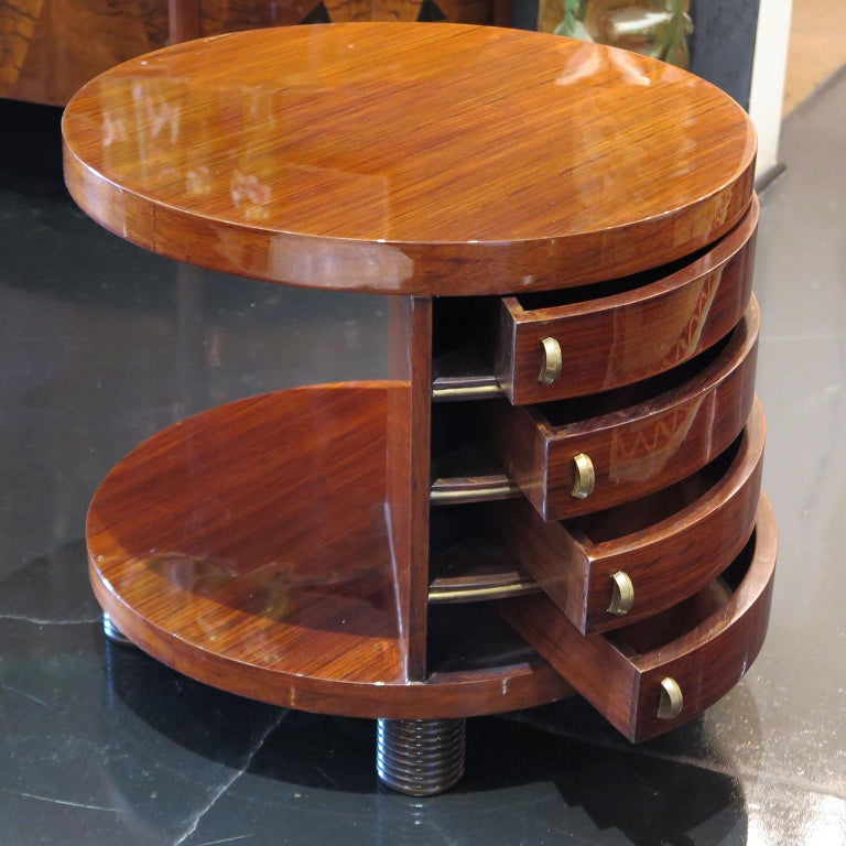 French Art Deco Rosewood Side Table with Drawers, circa 1930s