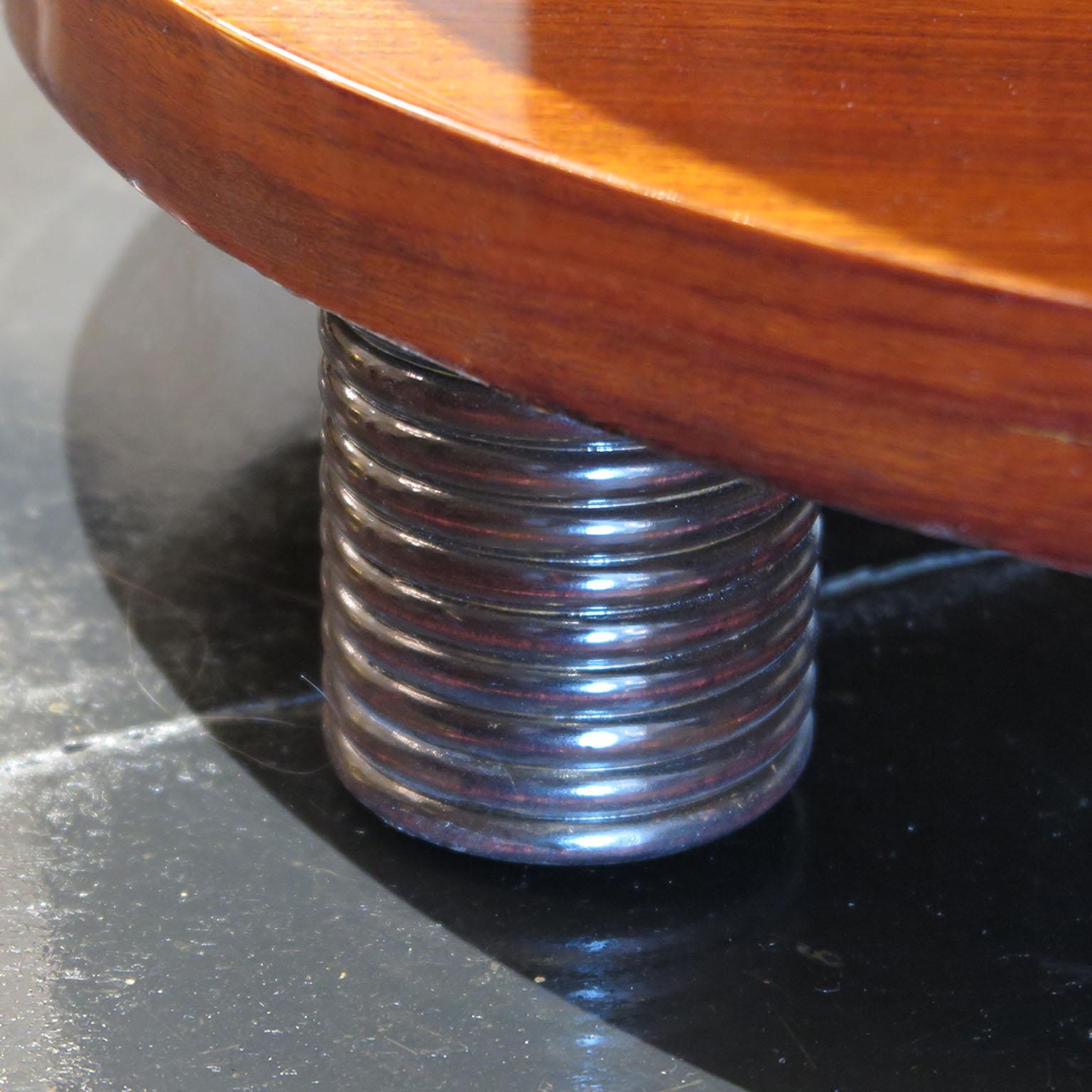 Brass Art Deco Rosewood Side Table with Drawers, circa 1930s