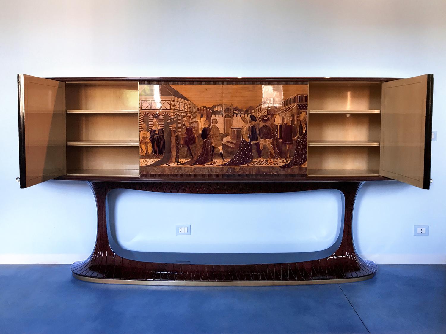 Art Deco Rosewood Sideboard by Vittorio Dassi with Big Inlaid Scene, 1950s 8