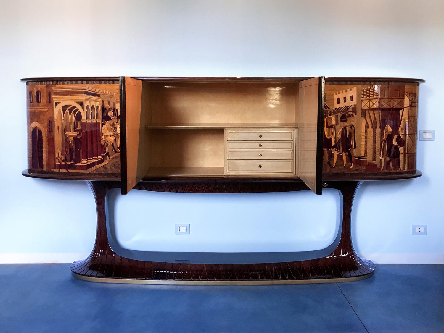 Art Deco Rosewood Sideboard by Vittorio Dassi with Big Inlaid Scene, 1950s 9