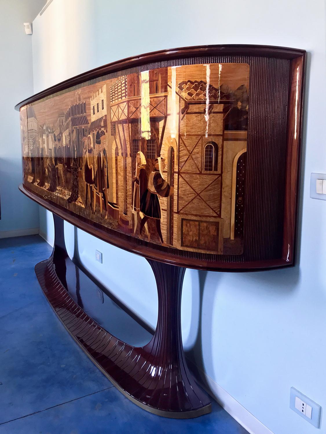 Art Deco Rosewood Sideboard by Vittorio Dassi with Big Inlaid Scene, 1950s 5