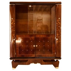 Art Deco Rosewood Vitrine Style of J. Leleu, Lemon Wood and Mother Pearl Inlayed