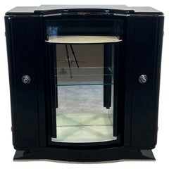 Art Deco Rotating Bar Cabinet, Black and Cream Lacquer, Walnut, France ca. 1930