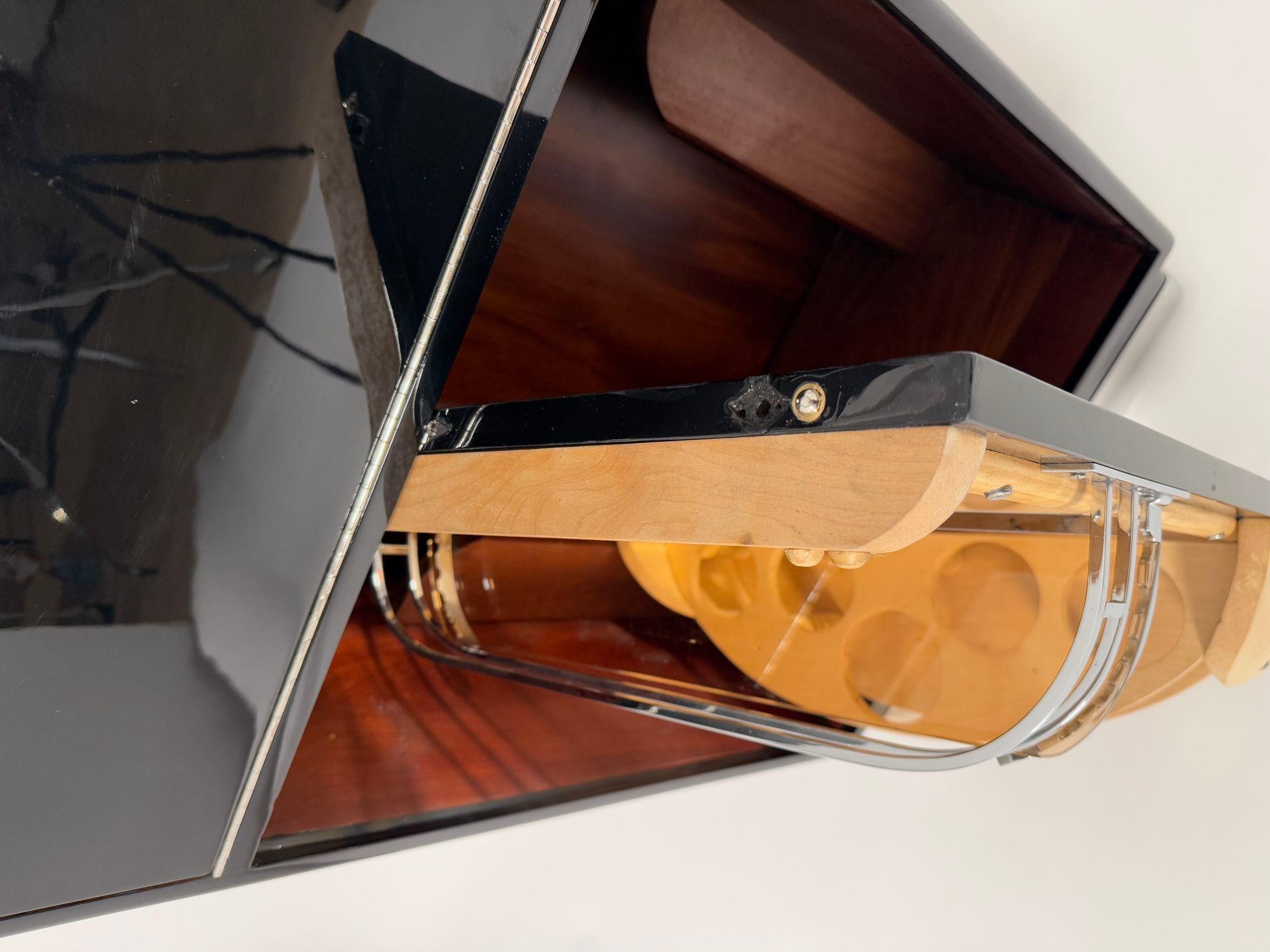 Mobile bar rotante Art Déco, lacca nera, acero, cromo, Francia, 1930 circa 7