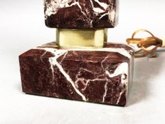 Rouge de Rance Geometric Red Marble Plinth Table Lamp, Brass Art Deco Regency