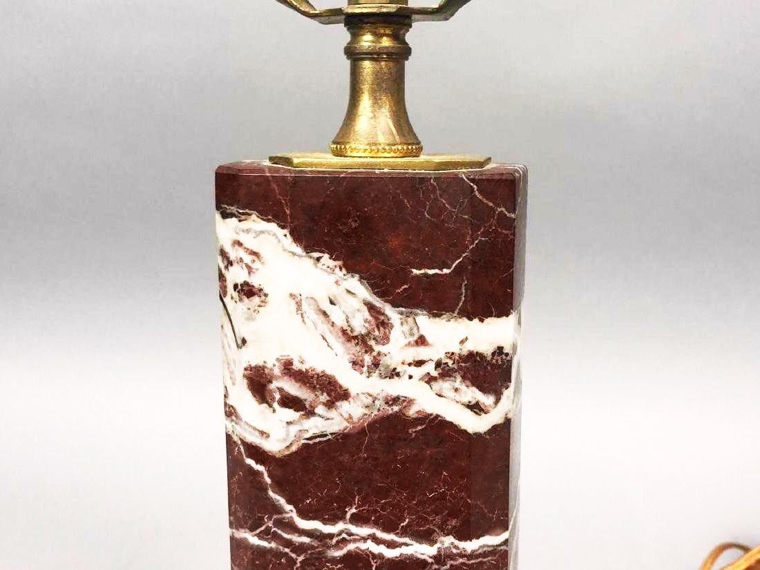 Belgian  Rouge de Rance Geometric Red Marble Plinth Table Lamp, Brass Art Deco Regency