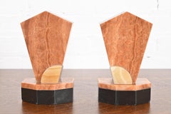 Art Deco Rouge Marble and Onyx Bookends, Circa 1930s
