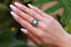 Art Deco Roulette Wheel GIA Certified Diamond Emerald & Onyx Engagement Ring