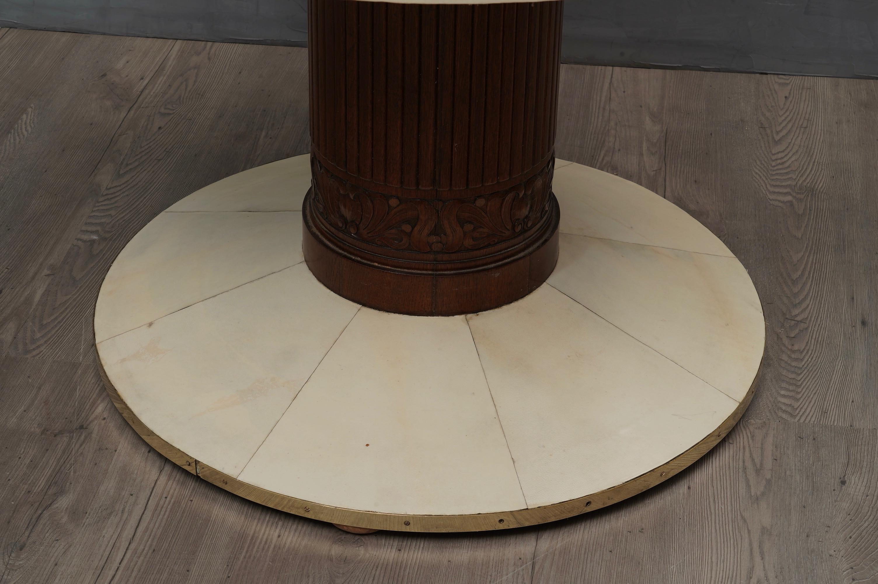 Art Deco Round Ash Brass and Goatskin Openable Table, 1920 7