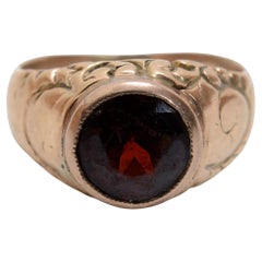 Art Deco Round Bezel Set Garnet Ring Weighing Approximately 2 Carats in 14KT