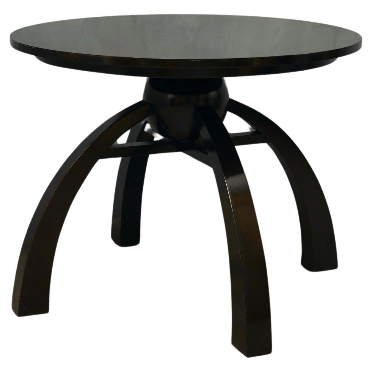 Art Deco Round Black Shellac Italian Side Table, 1930