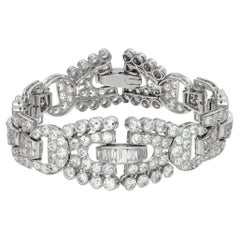 Art Deco Style Round Brilliant and Baguettes Cut Diamonds Bracelet Platinum Set 