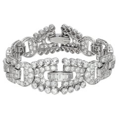 Art Deco Style Round Brilliant and Baguettes Cut Diamonds Bracelet Platinum Set