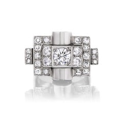 Art Deco Round Brilliant and Single Cut Diamond and Platinum Cluster Ring