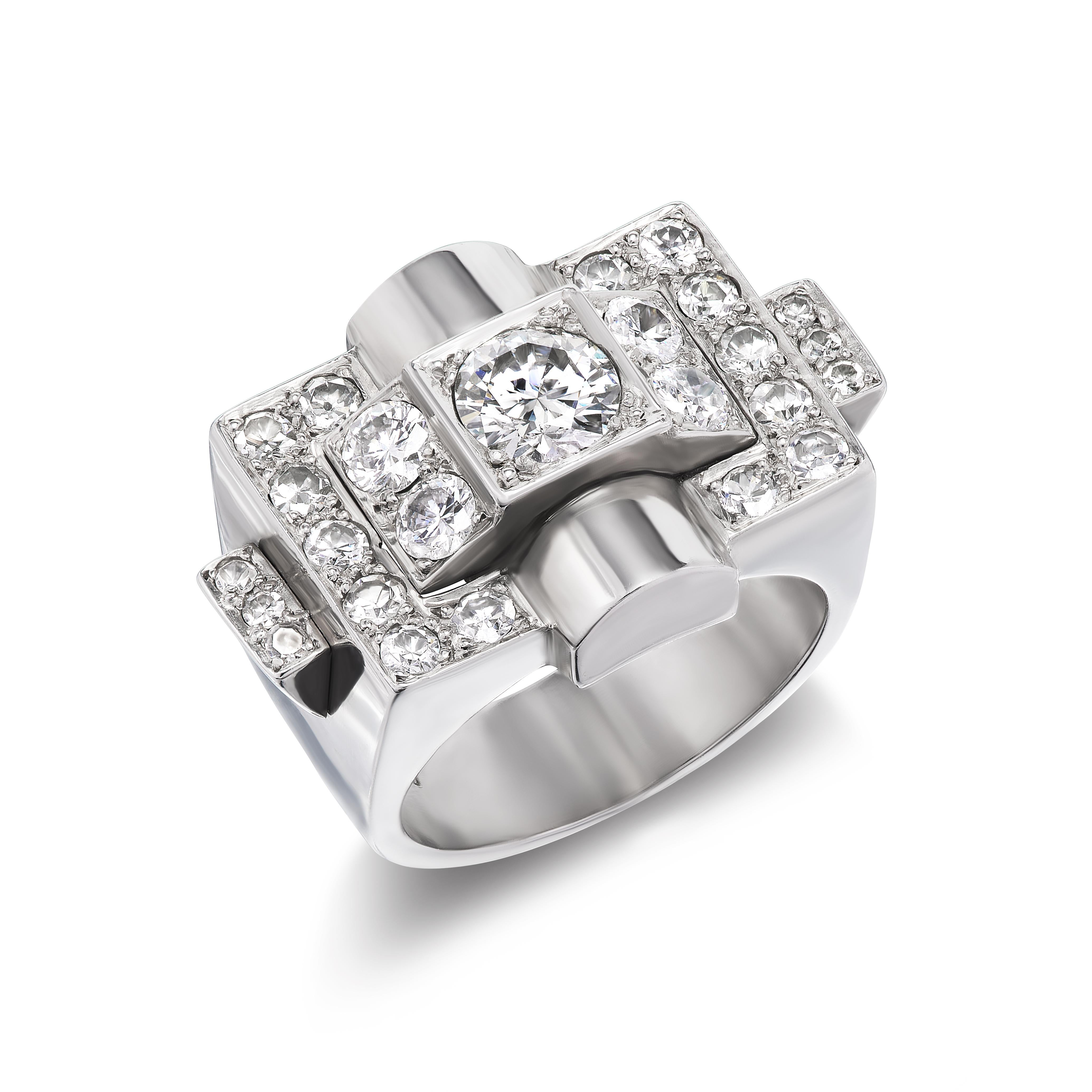 Art Deco Cluster-Ring aus Platin mit rundem Brillanten im Einzelschliff und Diamanten im Einzelschliff (Art déco) im Angebot