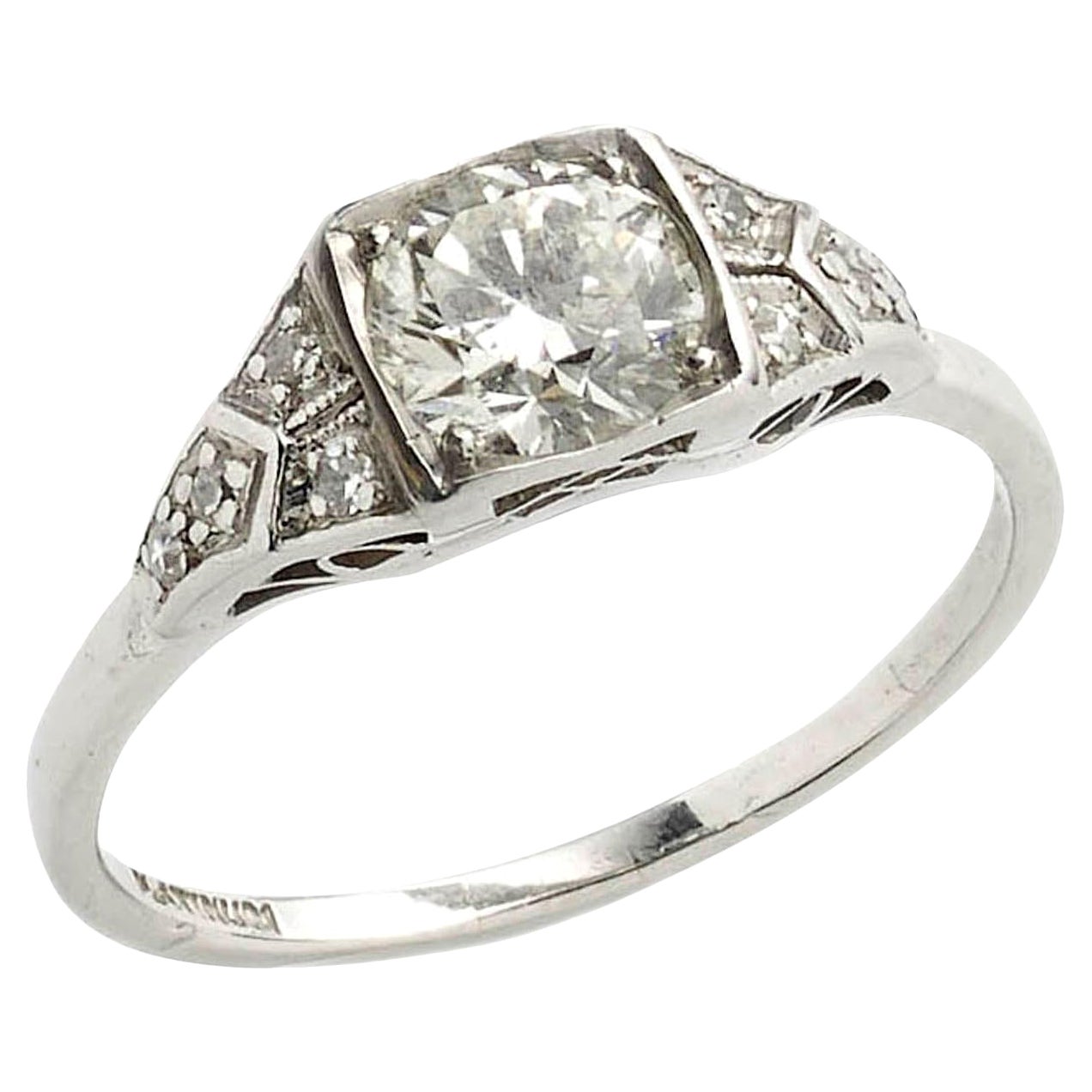 Platinring mit rundem 0,80 Karat Diamanten im Brillantschliff im Art déco-Stil, um 1935