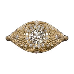 Art Deco Round Brilliant Cut Diamond Filigree Design Yellow Gold Ring