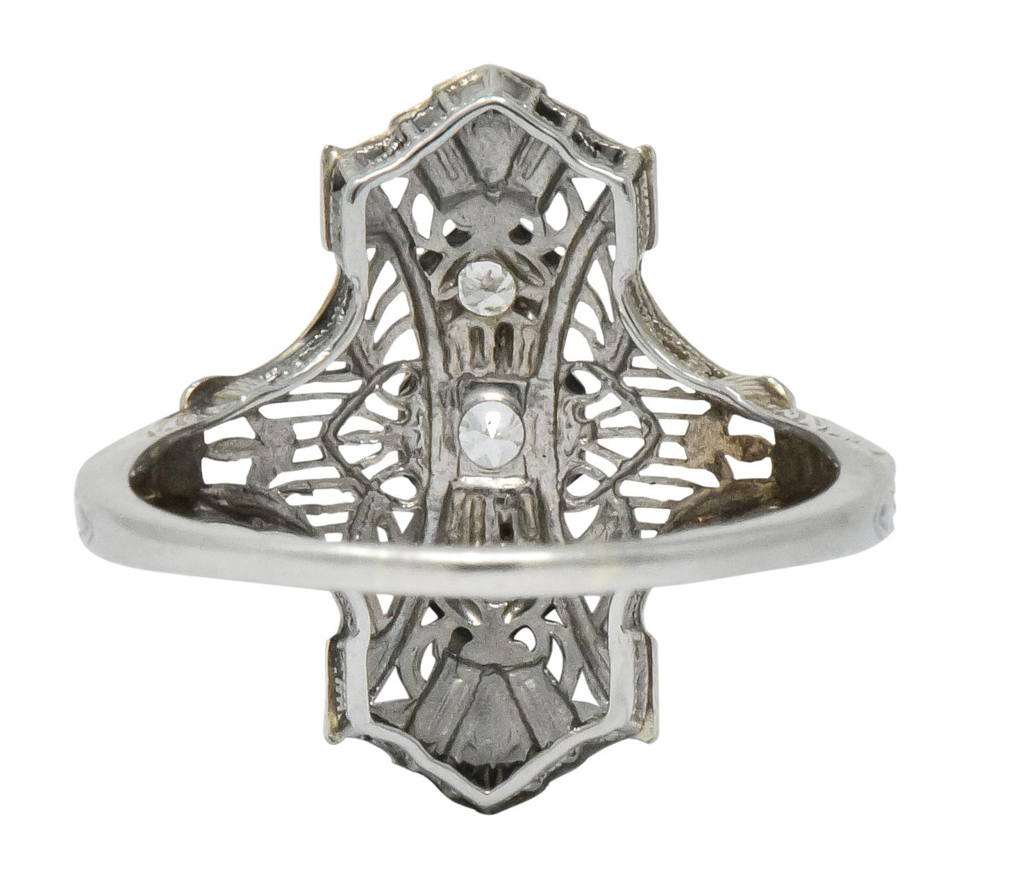 Art Deco Round Brilliant Diamond 18 Karat White Gold Dinner Ring In Excellent Condition In Philadelphia, PA
