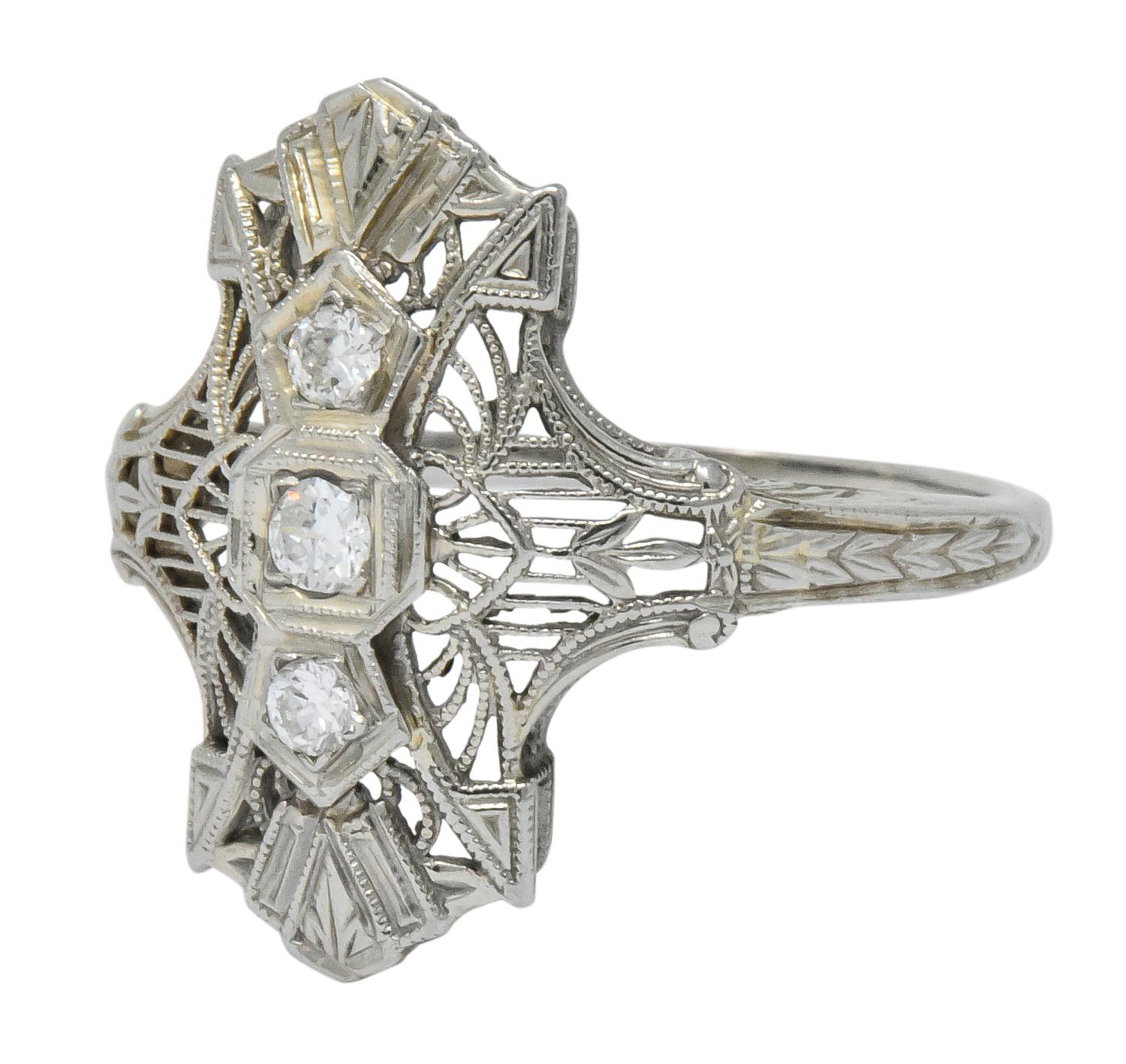Art Deco Round Brilliant Diamond 18 Karat White Gold Dinner Ring 1
