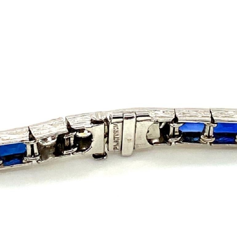 Art Deco Round Brilliant Diamond and Synthetic Sapphire Line Bracelet In Good Condition For Sale In Dallas, TX