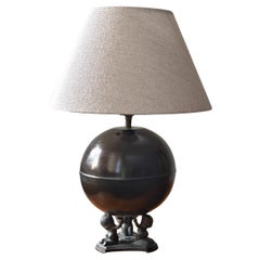 Art Deco Round Bronze Table Lamp, Äkta Brons Svensk Vara, Sweden 1930s.