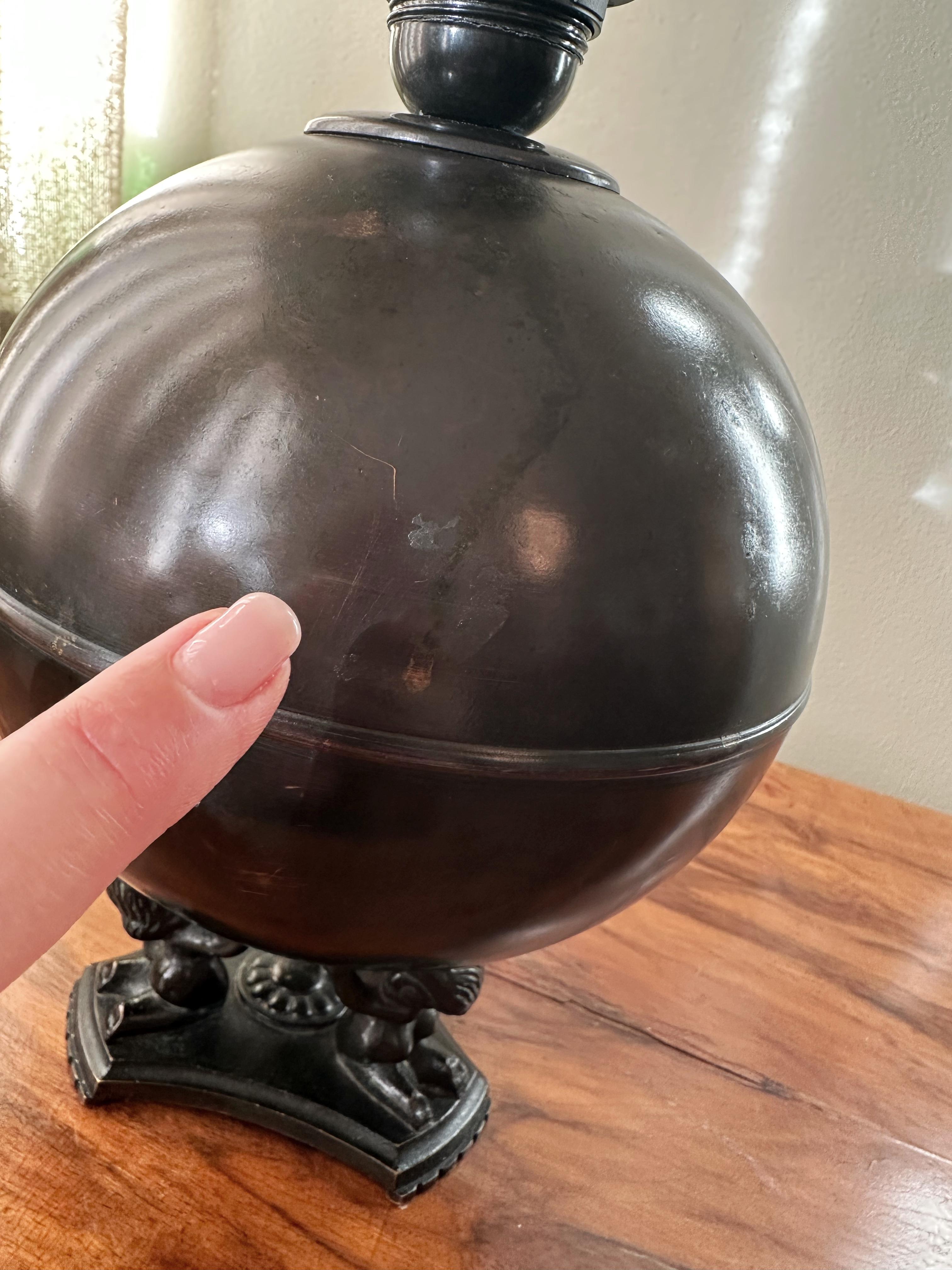 Art Deco Round Bronze Table Lamp by Swedish Äkta Brons Svensk Vara, 1930s 5