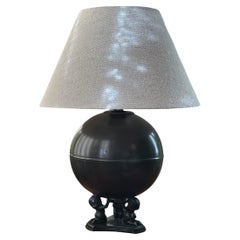 Art Deco Round Bronze Table Lamp by Swedish Äkta Brons Svensk Vara, 1930s
