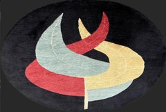 Art Deco Round Carpet With Lotus Flower Decor