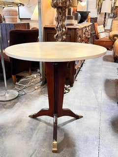 Art Deco Round Center Table, Mahogany & Goatskin Top, Italy, 1930s