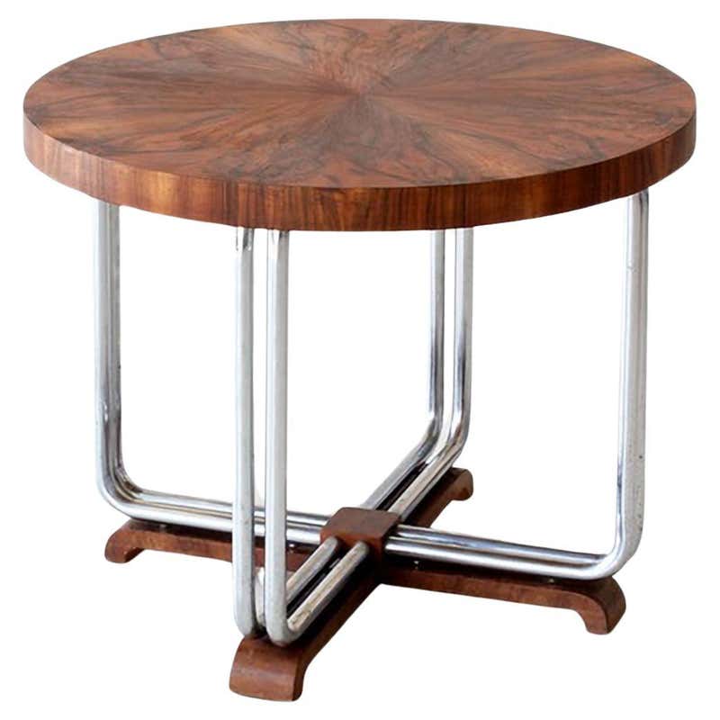 Modernist Round Center Table, Chrome Plated Tubular Steel, Ebonized ...