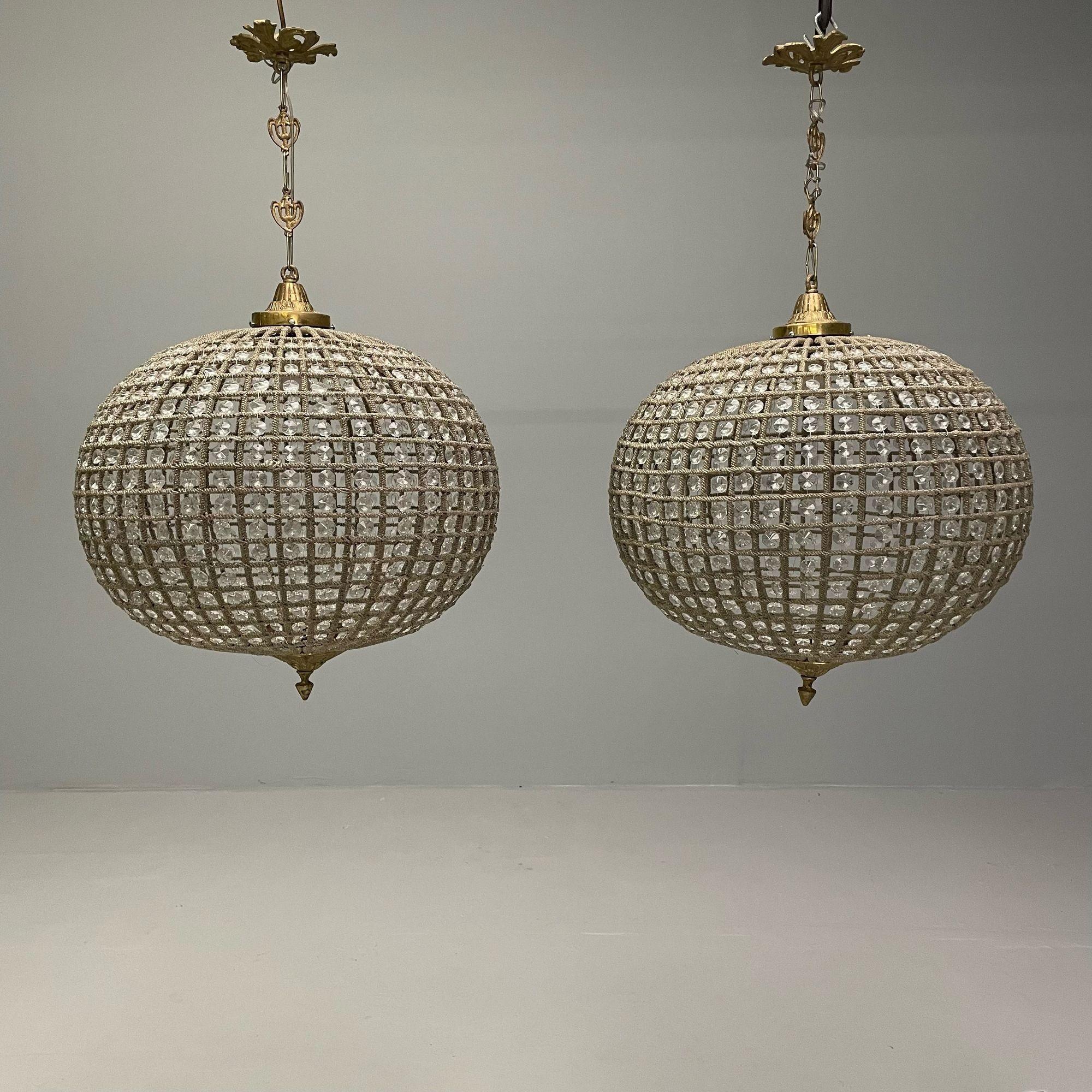 Art Deco, Round Chandeliers, Beveled Crystal, Metal, American, 1980s In Good Condition For Sale In Stamford, CT