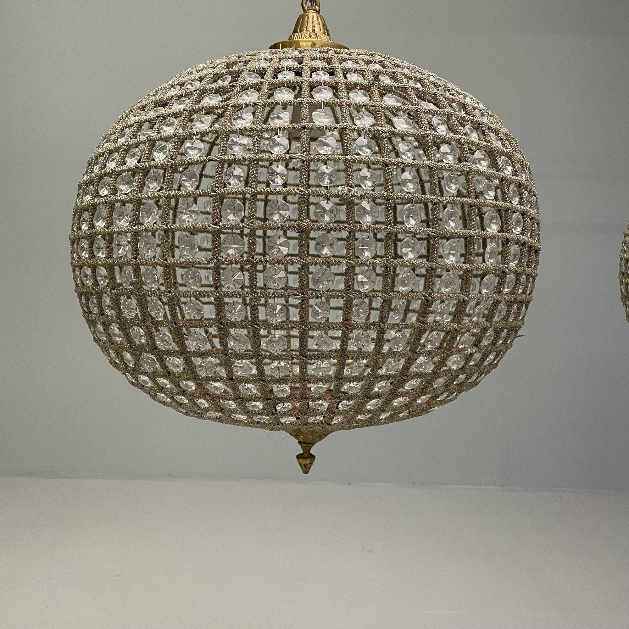 20th Century Art Deco, Round Chandeliers, Beveled Crystal, Metal, American, 1980s For Sale