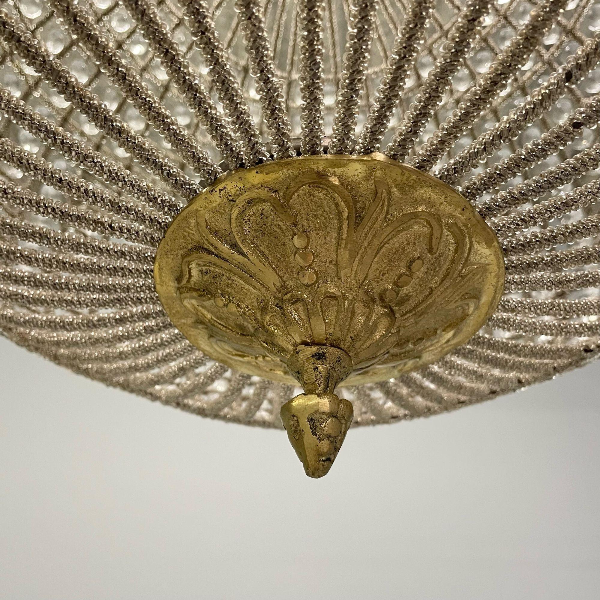 Art Deco, Round Chandeliers, Beveled Crystal, Metal, American, 1980s For Sale 3