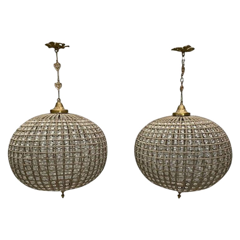 Art Deco, lampadari rotondi, cristallo smussato, metallo, americano, anni '80