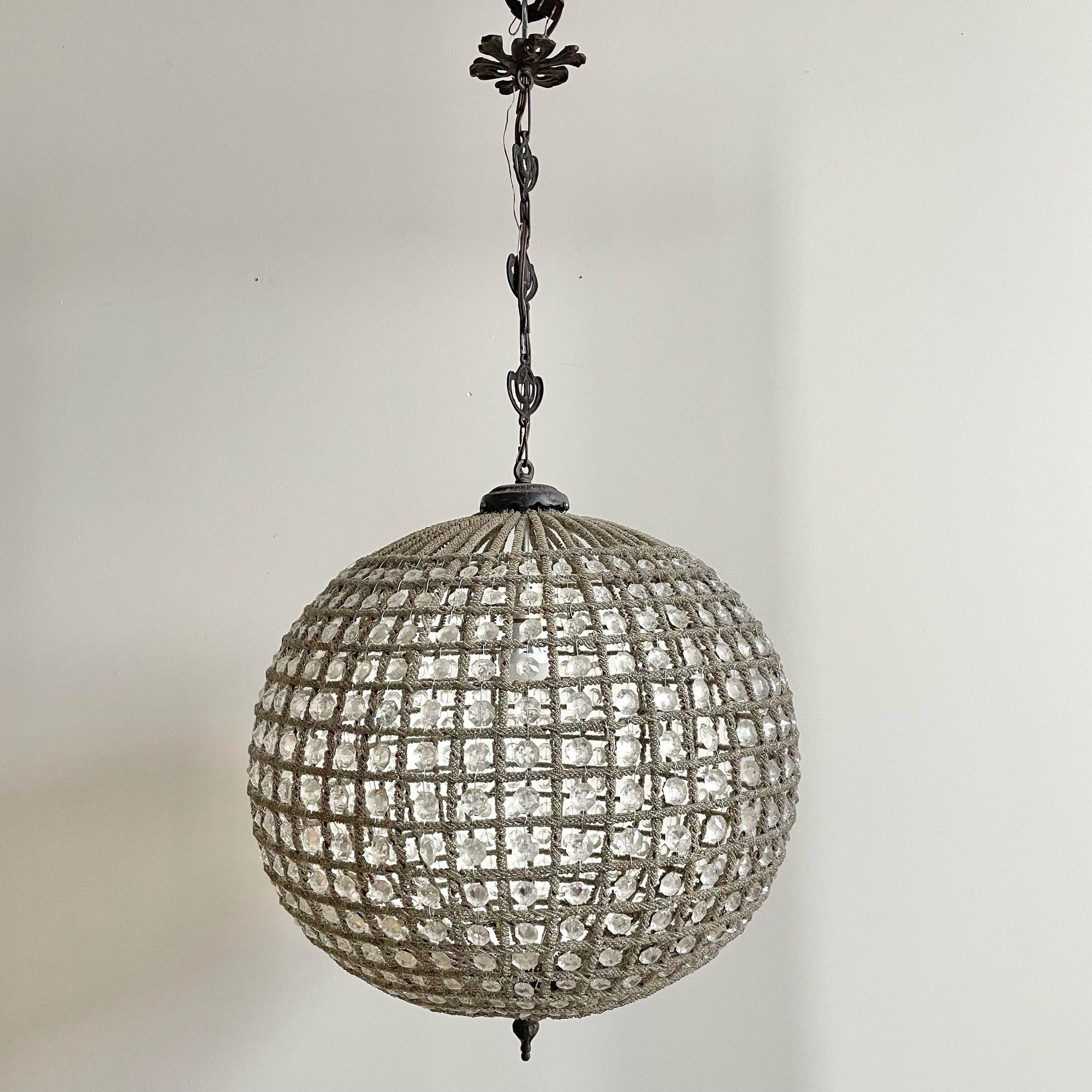 Art Deco, Round Chandeliers, Beveled Crystal, Metal, United States, 1980s In Good Condition For Sale In Stamford, CT