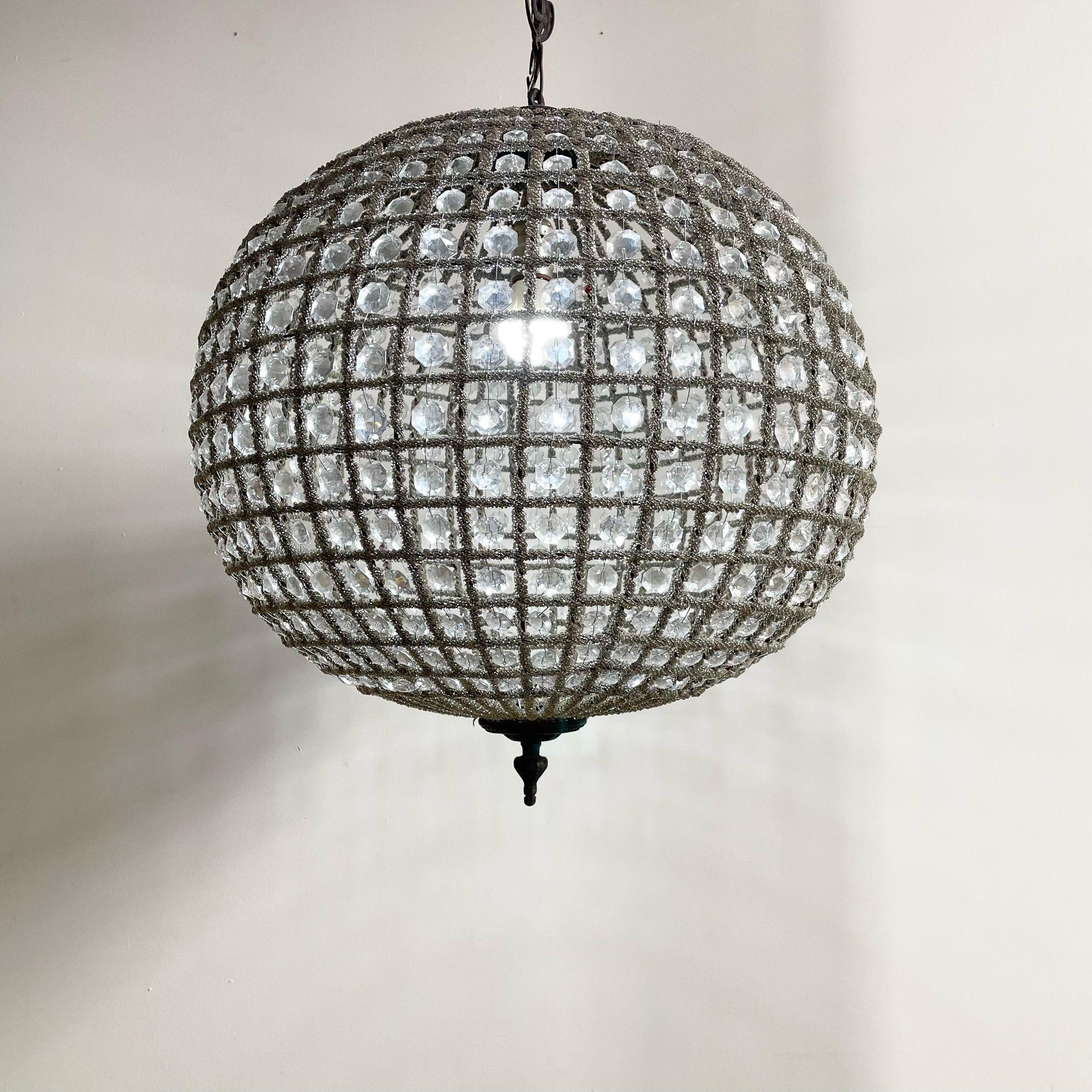 20th Century Art Deco, Round Chandeliers, Beveled Crystal, Metal, United States, 1980s For Sale