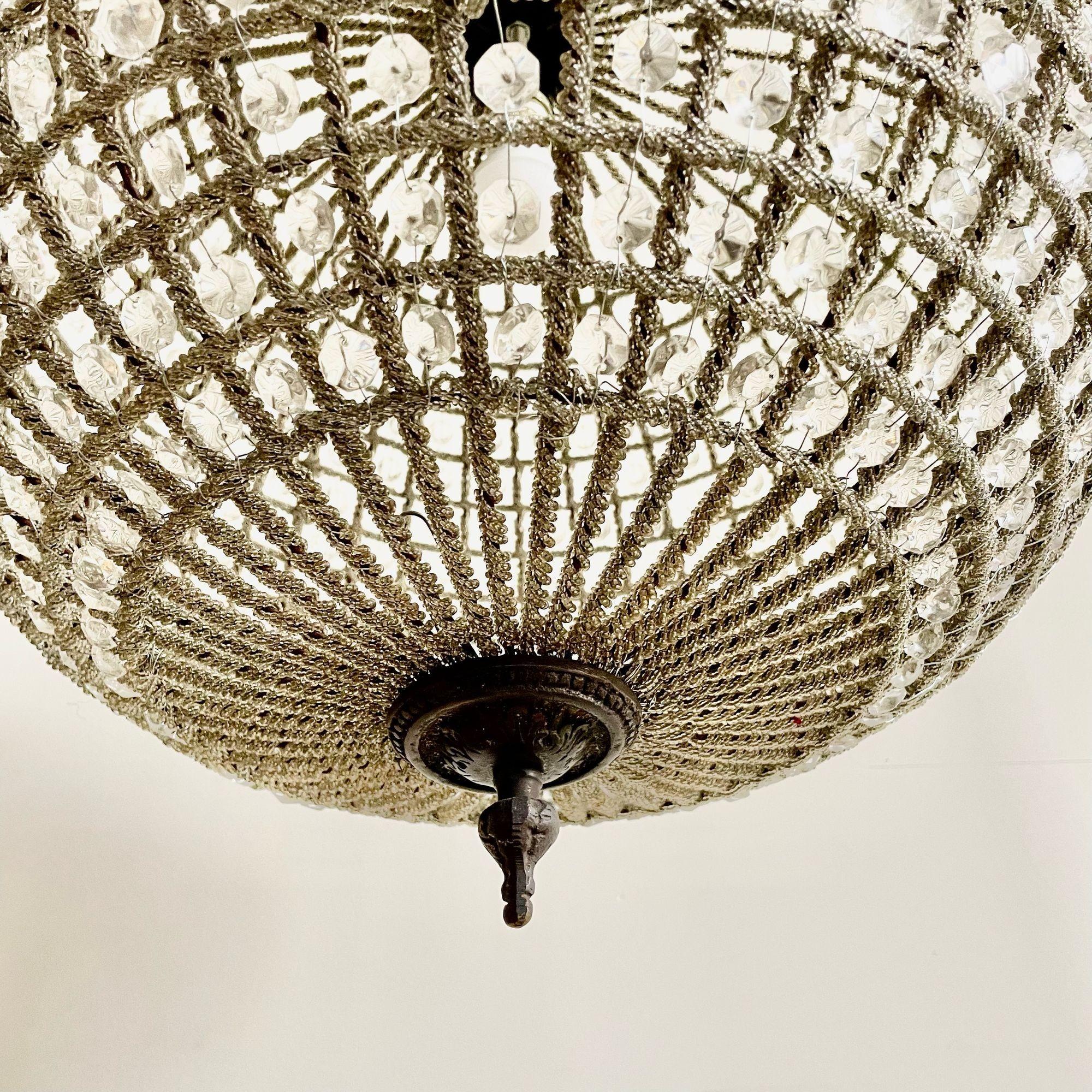 Art Deco, Round Chandeliers, Beveled Crystal, Metal, United States, 1980s For Sale 3