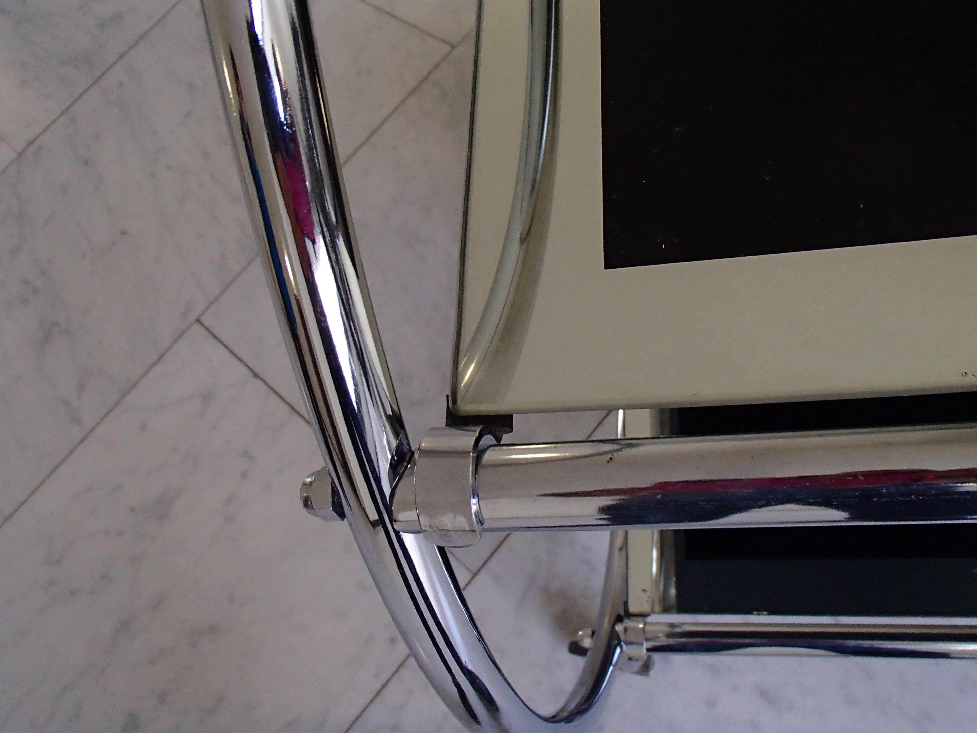 Art Deco Round Chrome Trolley with Black and Silver Glass 3