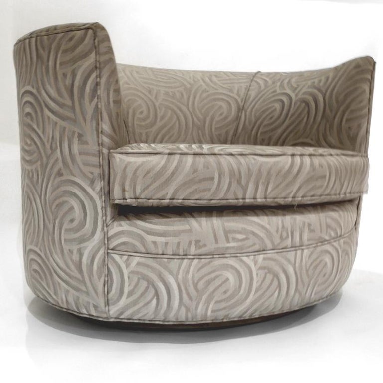 Art Deco Round Club or Tub Chairs with Walnut Plinth Base on Brass