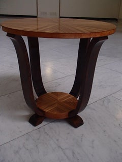 Art Deco Round Coffee or Side Table Zebrano Inlay
