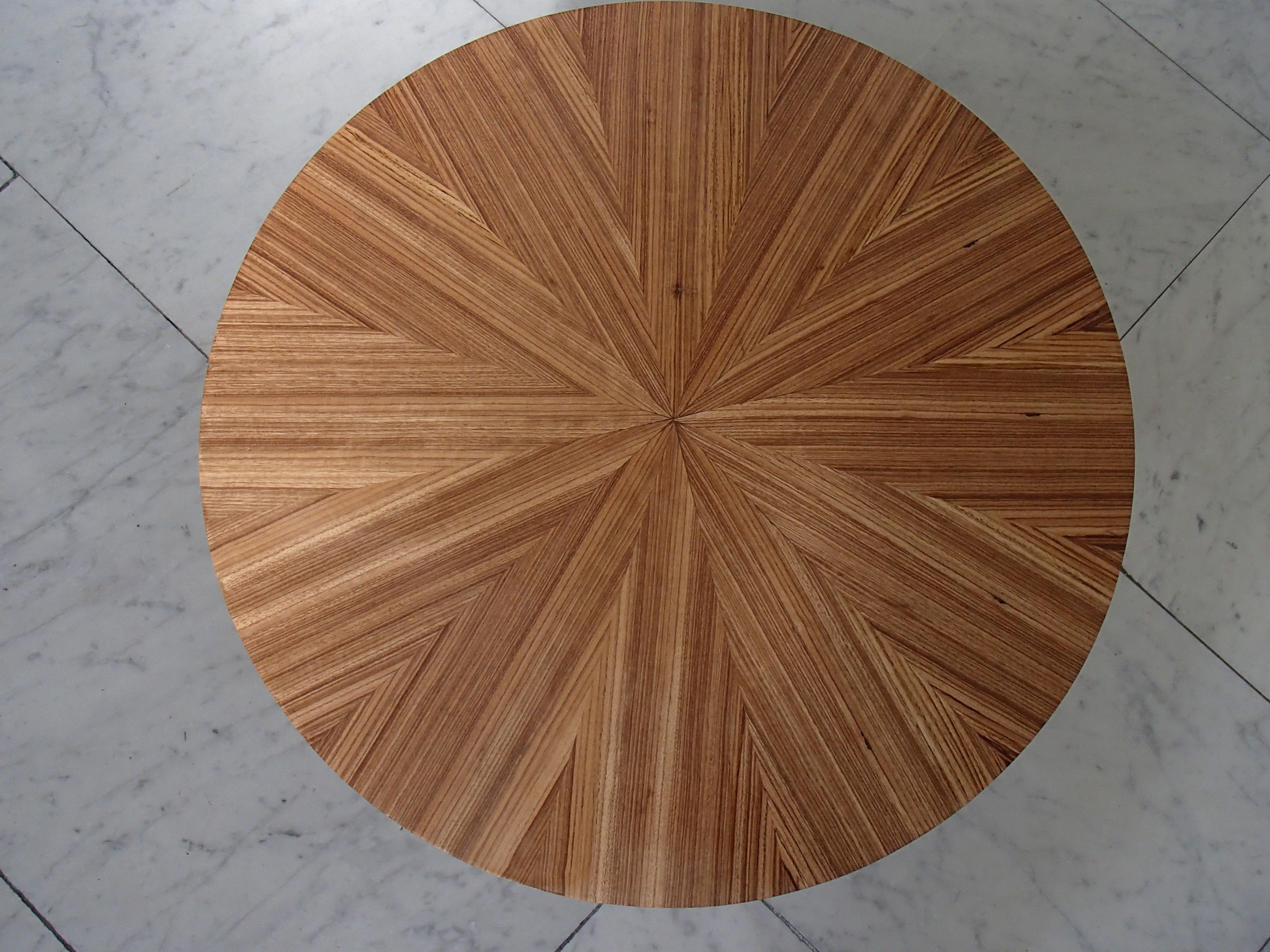 French Art Deco Round Coffee or Side Table Zebrano Inlay