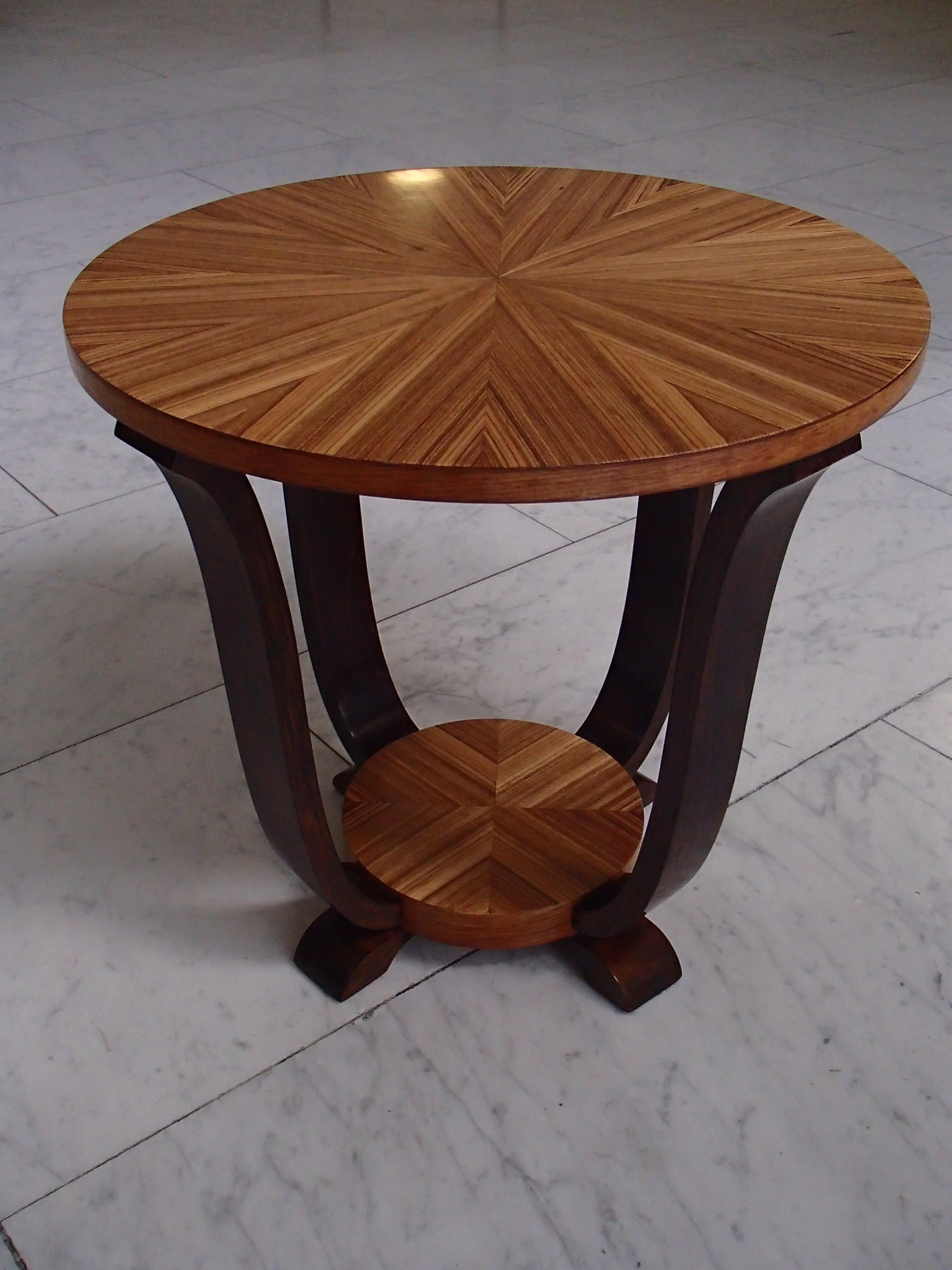 Birch Art Deco Round Coffee or Side Table Zebrano Inlay