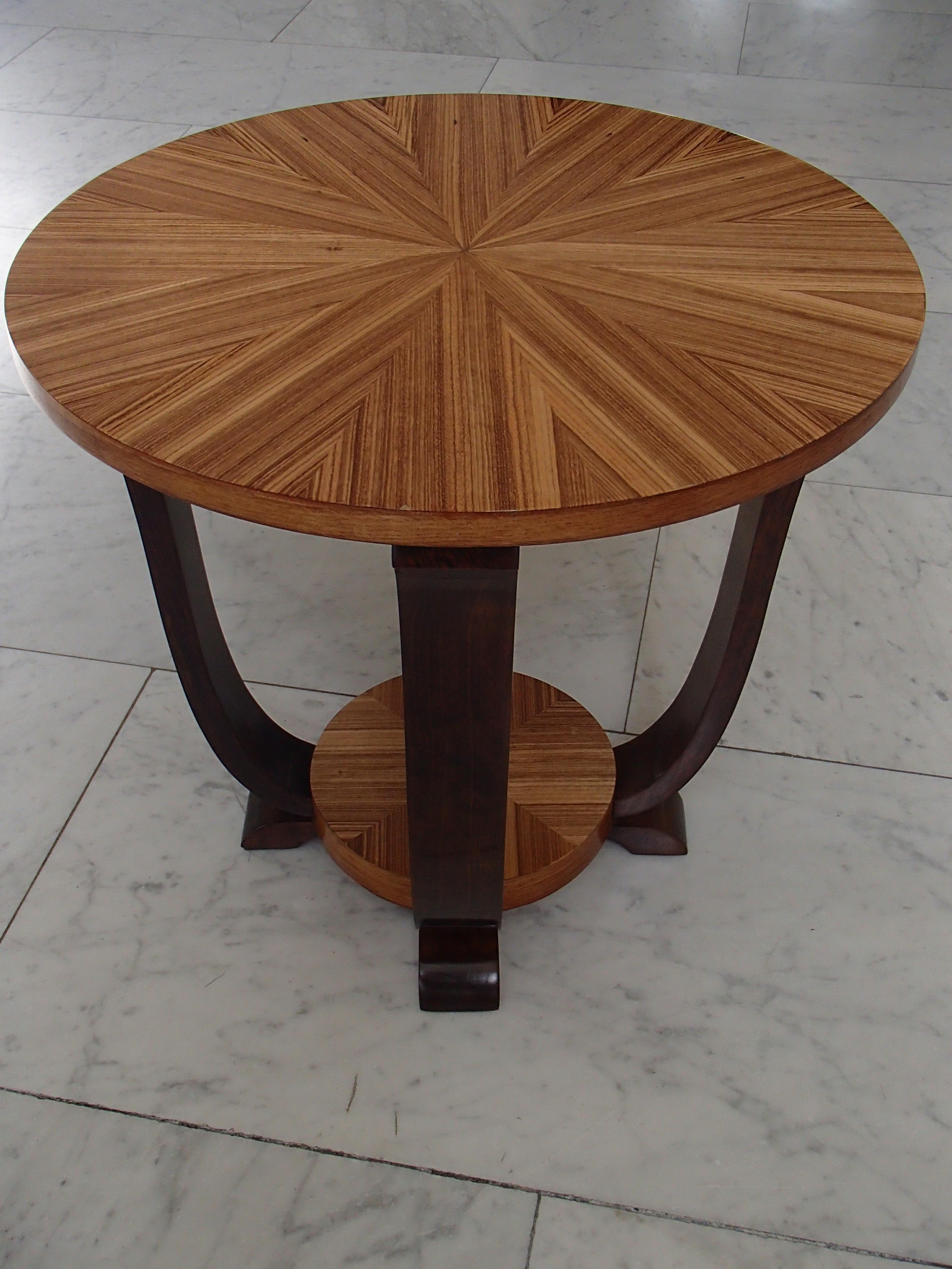 Art Deco Round Coffee or Side Table Zebrano Inlay 1