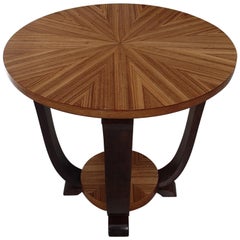 Table basse ou d'appoint ronde Art Déco avec incrustation zébrée