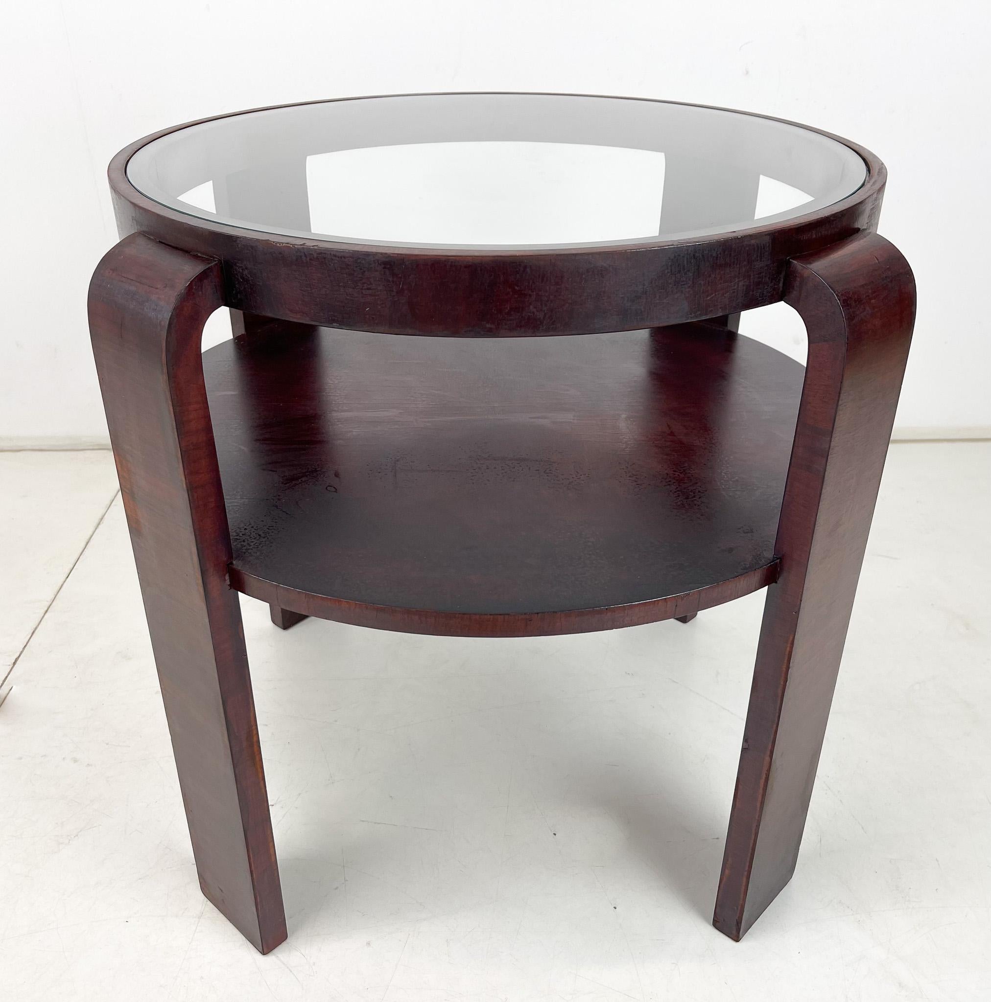 Art Deco Round Coffee Table, Czechoslovakia 1