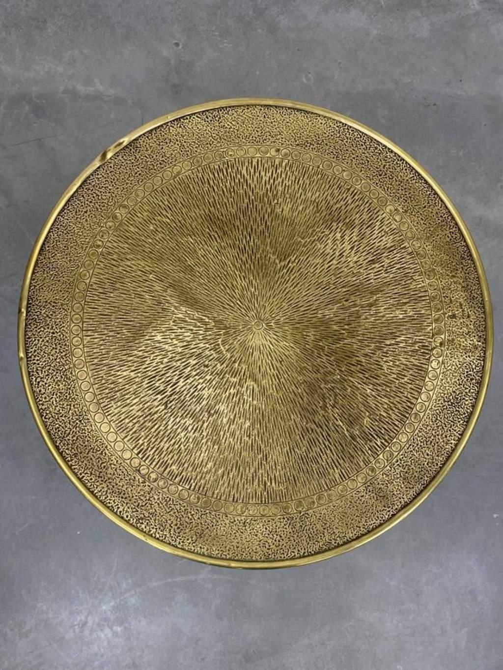 Art Deco round coffee table with brass top. Professionally stained and repolished.